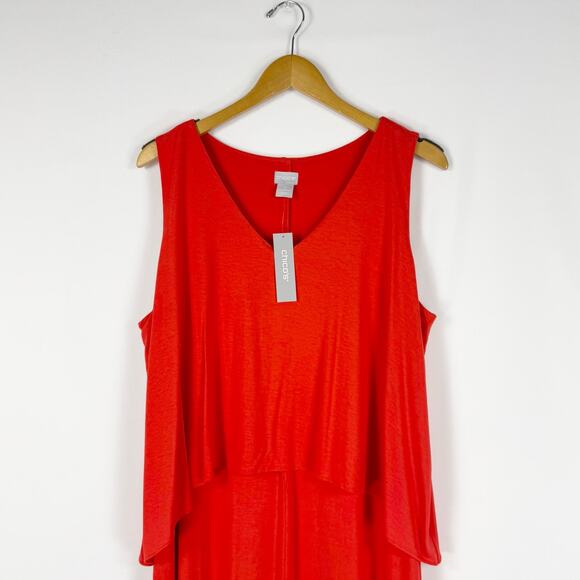 Chicos Womens Sleeveless Twofer Layer Midi Dress Size 12 / 14 Red - Picture 3 of 14